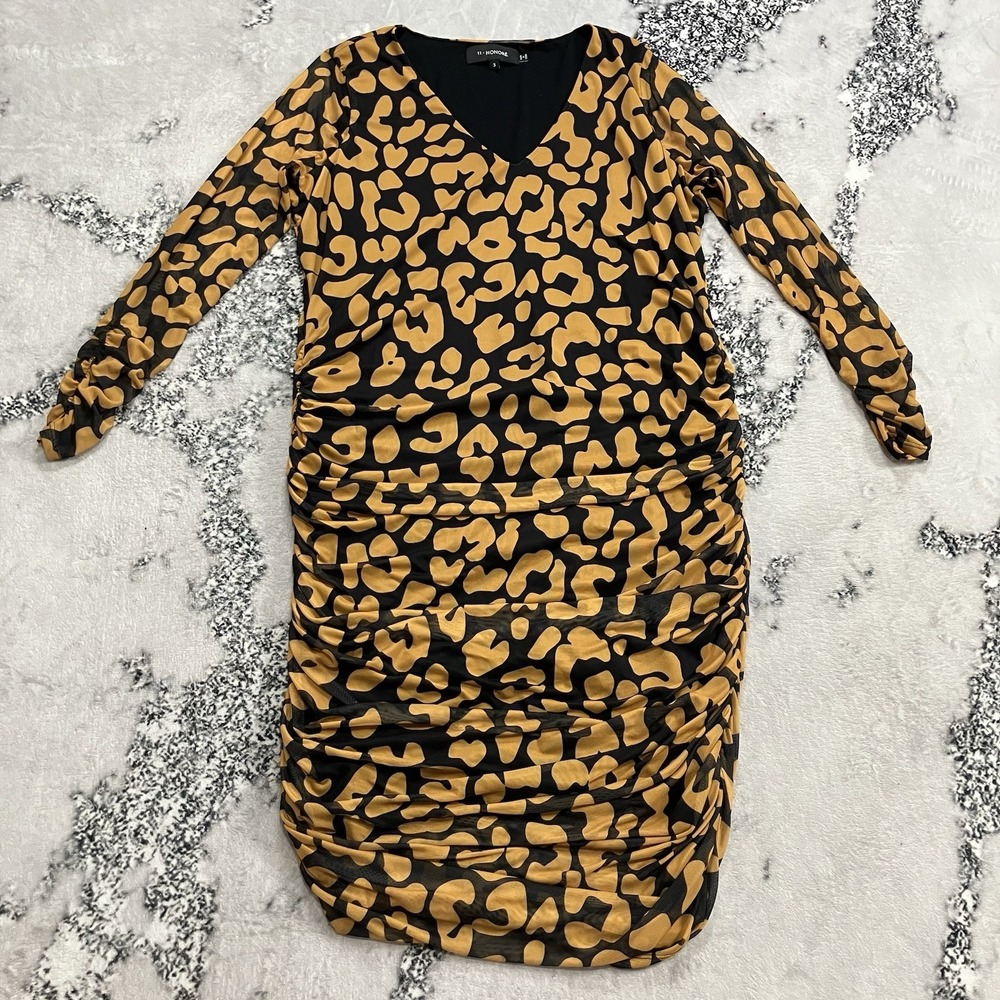 11 Honore Dress Womens 3 22/24‎ Leopard Ruched Bodycon Long Sleeve Plus Size